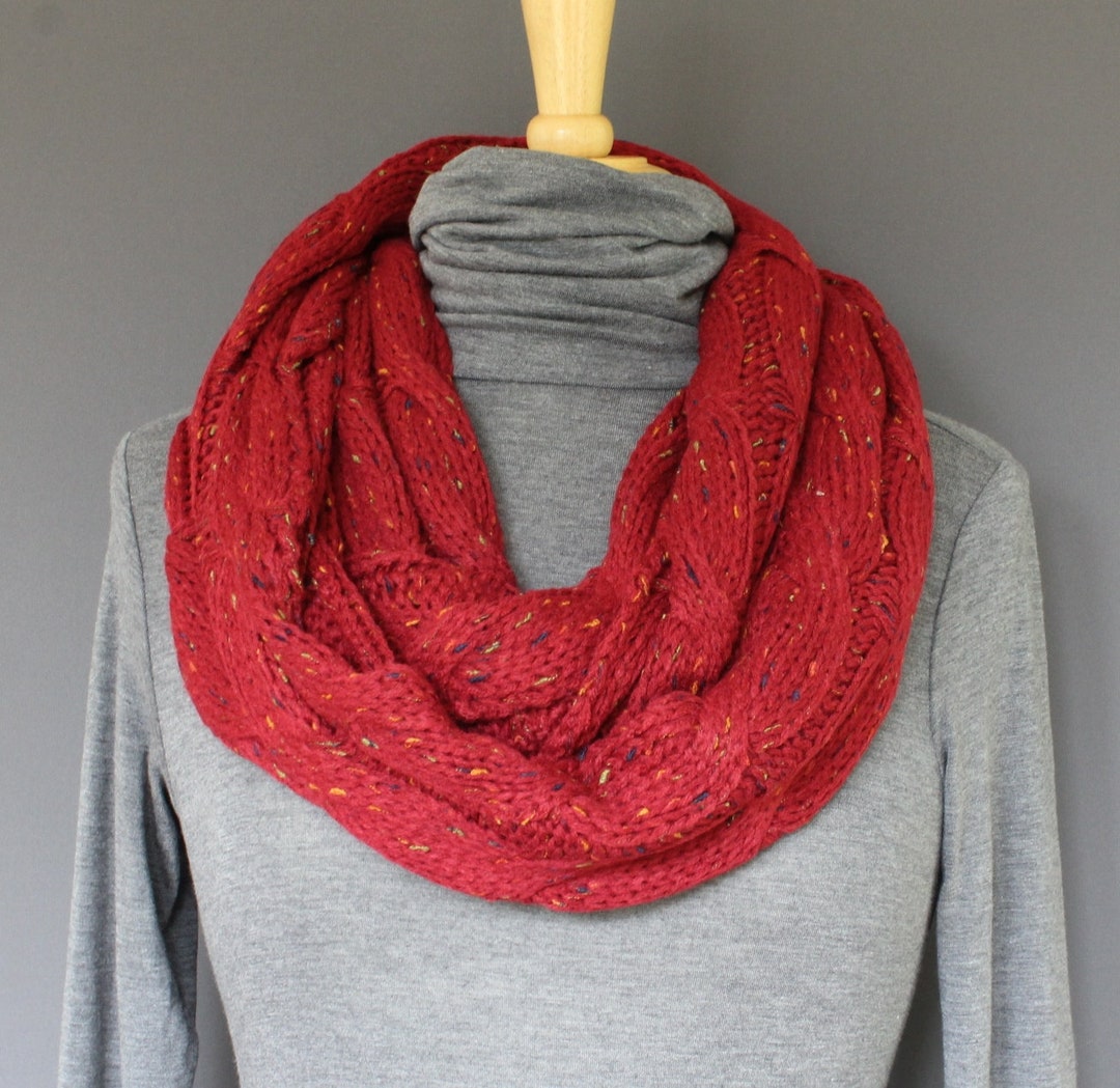 Burgundy Cable Knit Infinity Scarf Soft Chunky Knit Circle Endless Loop ...