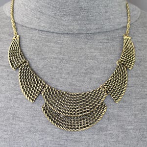 antiqued bronze collar bib statement piece necklace 18&quot; -20&quot; long textured collar dark antiqued gold tone