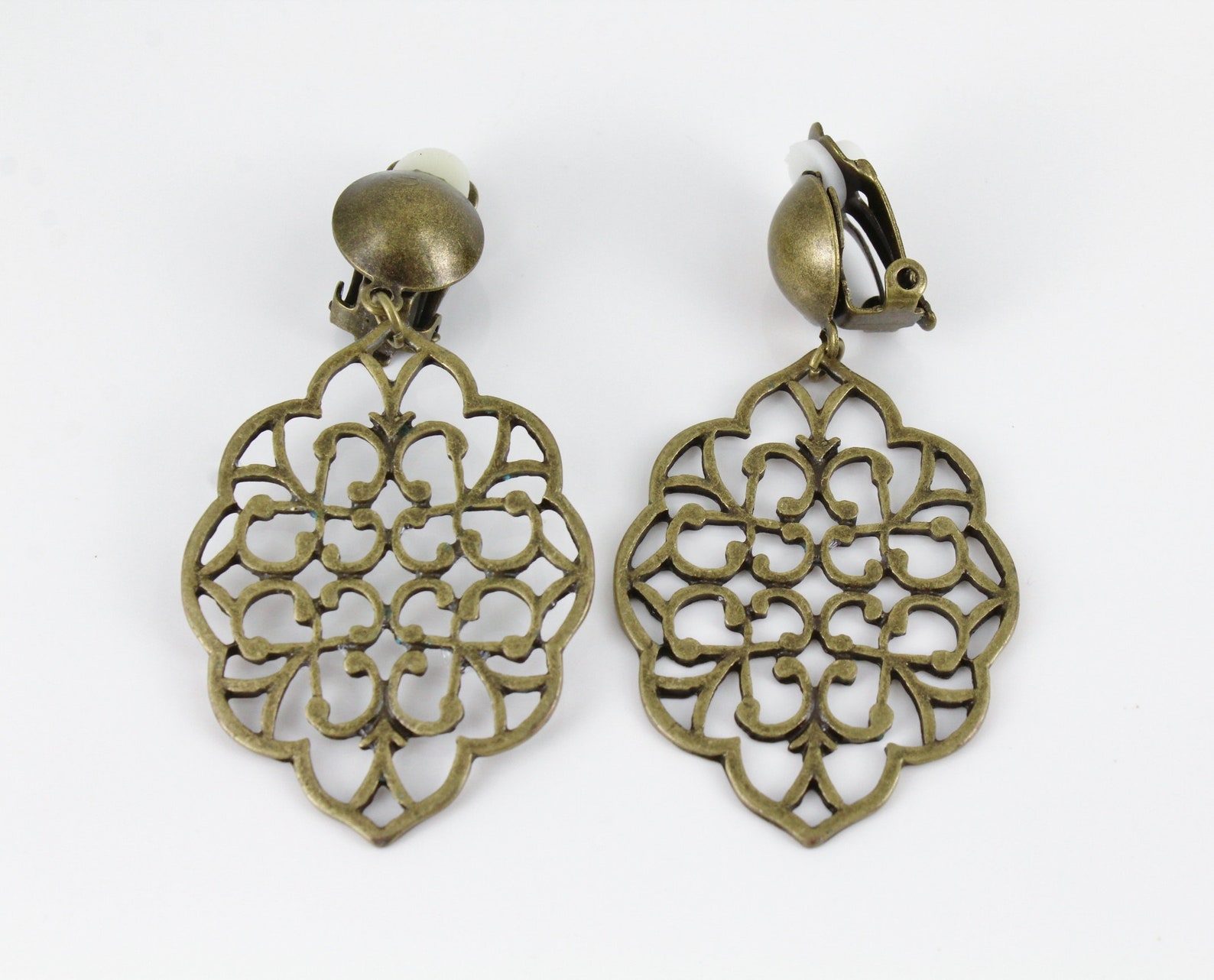 Bronze Clip on Earrings Filigree Teardrop Dangle Clip Earrings Etsy