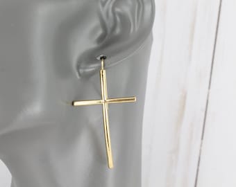 Gold Cross dangle earrings 2" long lightweight cross pendant dangle cross earrings easter