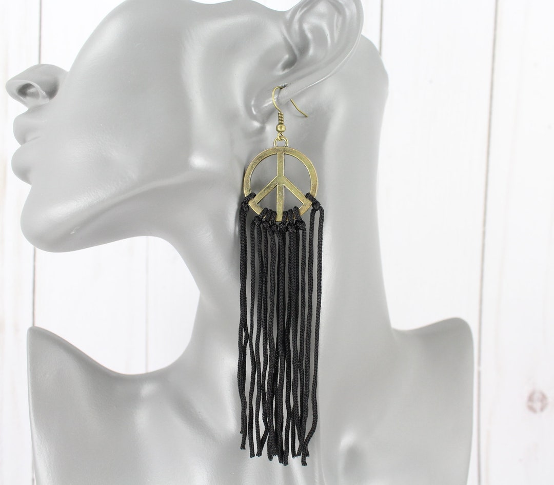 Earring Signs Peace Sign Earrings Peace Symbol Love and Peace Dangle Earrings Dark ...