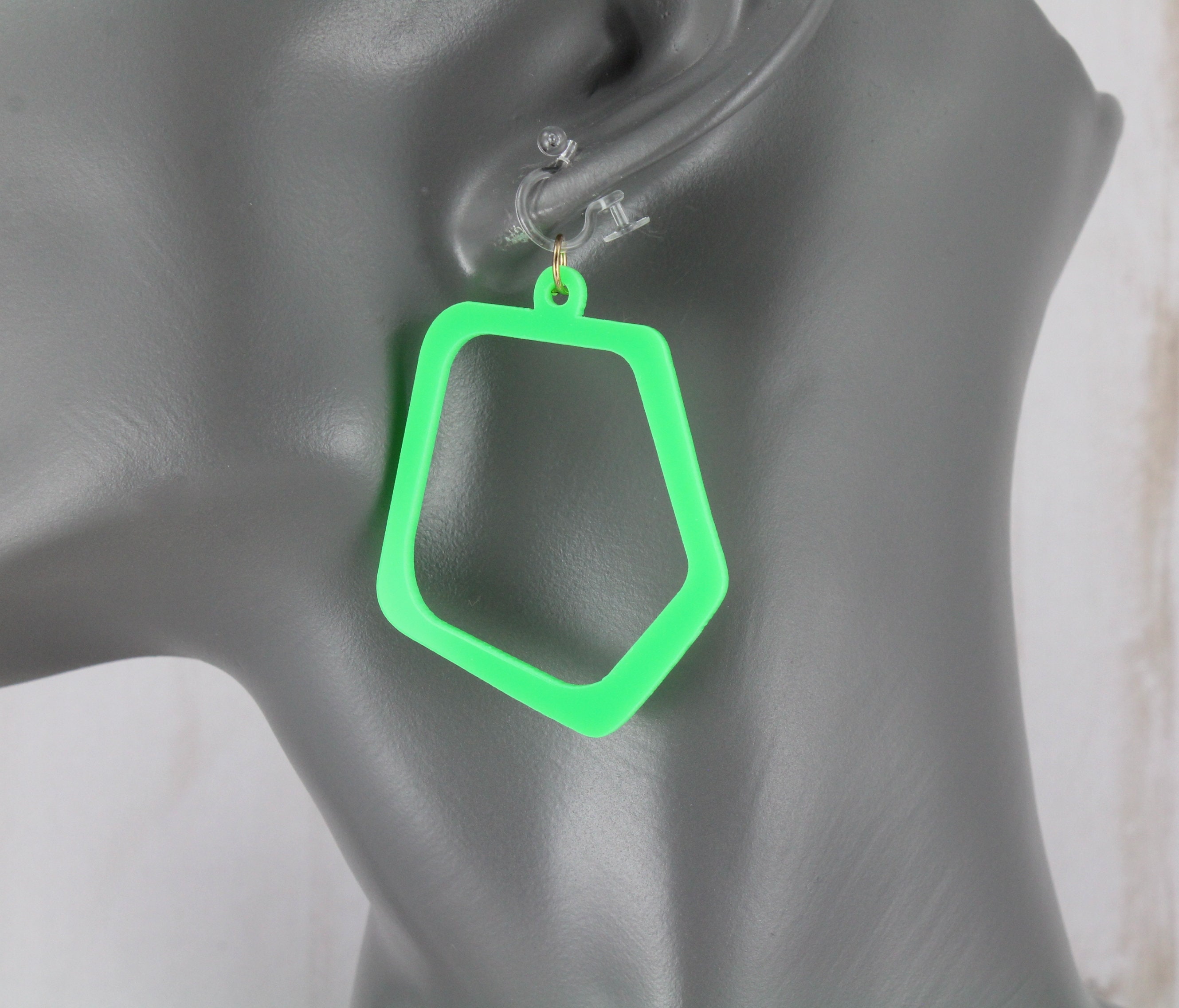 Neon Green Dice Hook Earrings, Women Mens Pop Jewelry