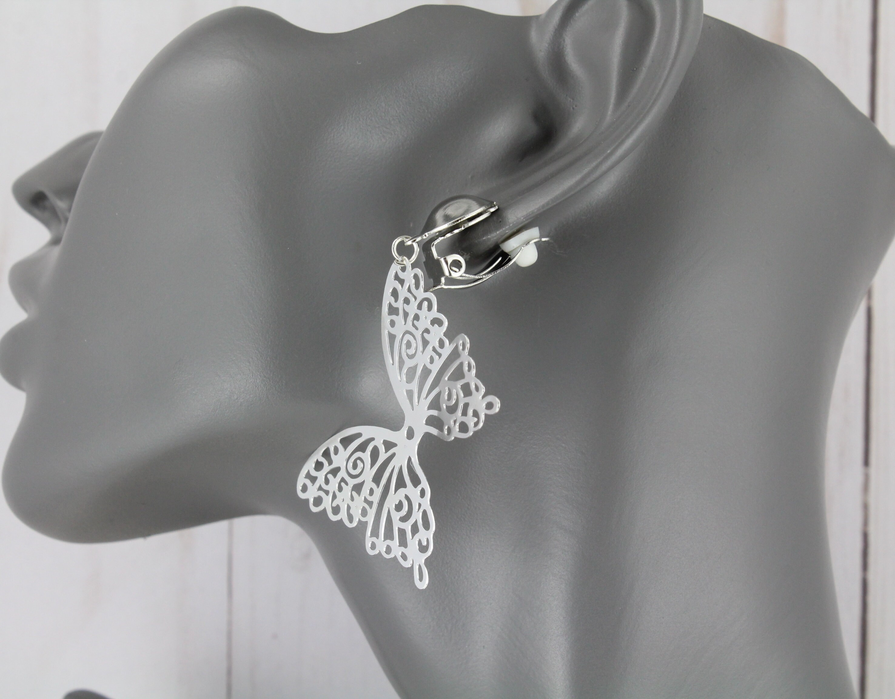 Silver Clip on Butterfly Earrings Filigree Dangle Clips Etsy