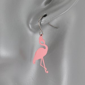 Pink flamingo Earrings Very Lightweight pink metal flamingo pendants 1.5&quot; tall tropical small flamingo earrings