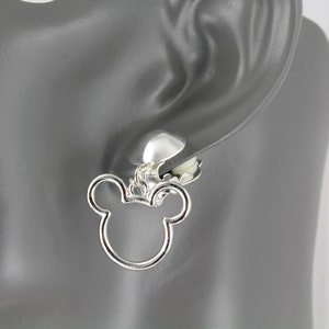 Silver mouse ears Clip On outline parks earrings dangle jewelry 1 1/16" long lightweight clips non-pierced earrings