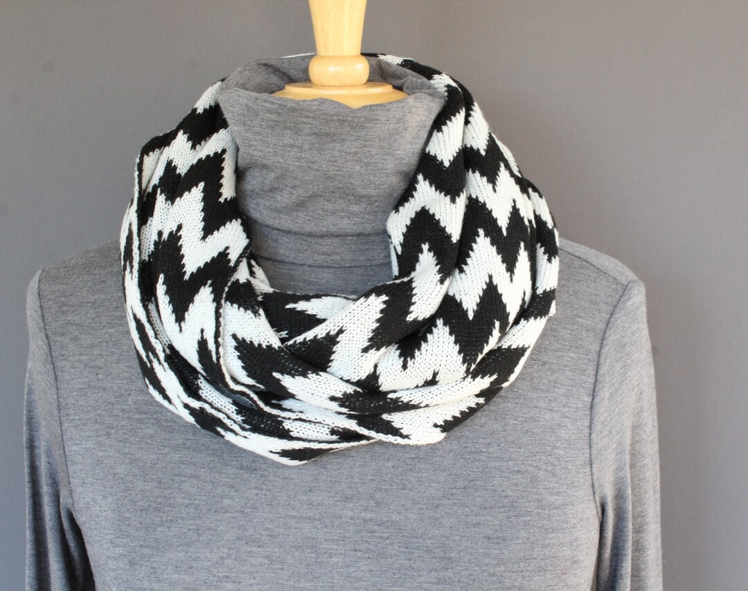 Black White Chevron Soft Knit Circle Infinity Endless Loop Long ...