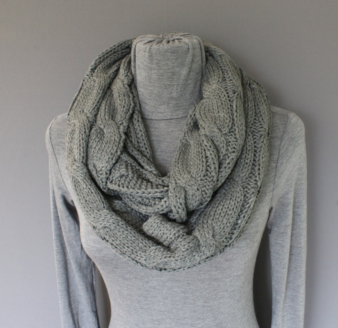 Dark Grey Cable Knit Infinity Scarf Soft Chunky Knit Circle Endless ...
