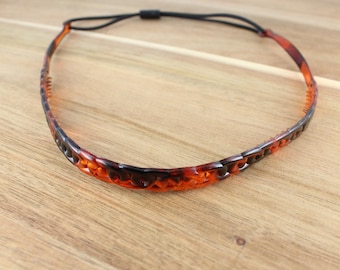 Brown jelly headband skinny narrow headband soft stretch hair grip teeth 5/16" wide  flexible jelly rubbery headband woven chain link