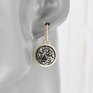 Grey Gold druzy earrings 1&quot; long lightweight small sparkly earrings Gray Gold