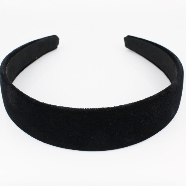 Black velvet headband soft velour hair band accessory 1.25" wide plain classic basic style fall autumn color