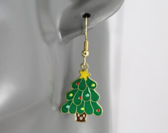 Christmas tree earrings Christmas holiday dangle earrings jewelry winter lightweight gift exchange secret santa Christmas tree 1 5/8" long