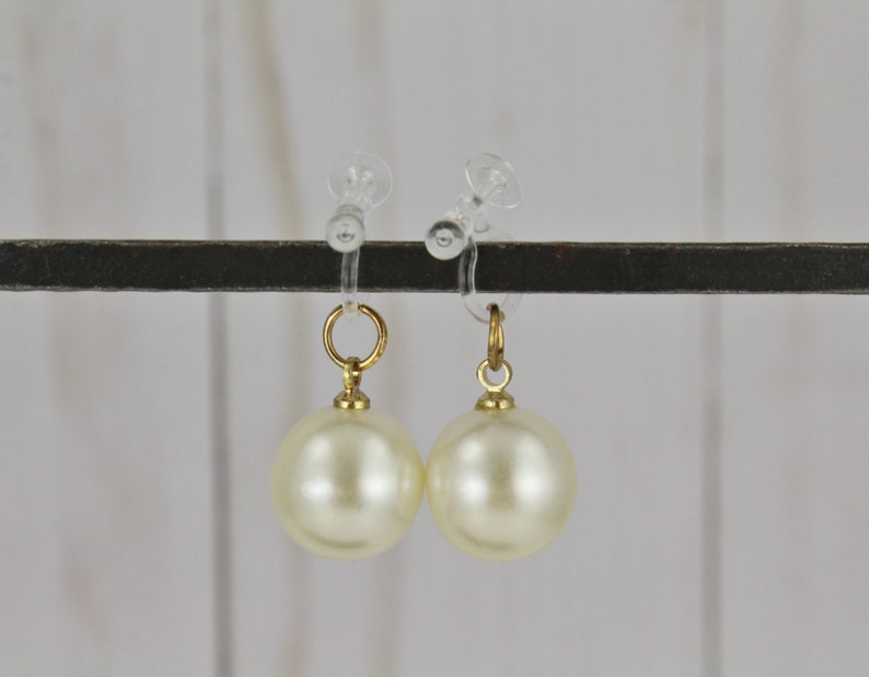 Faux pearl clip on earrings dangle lightweight cream faux Etsy