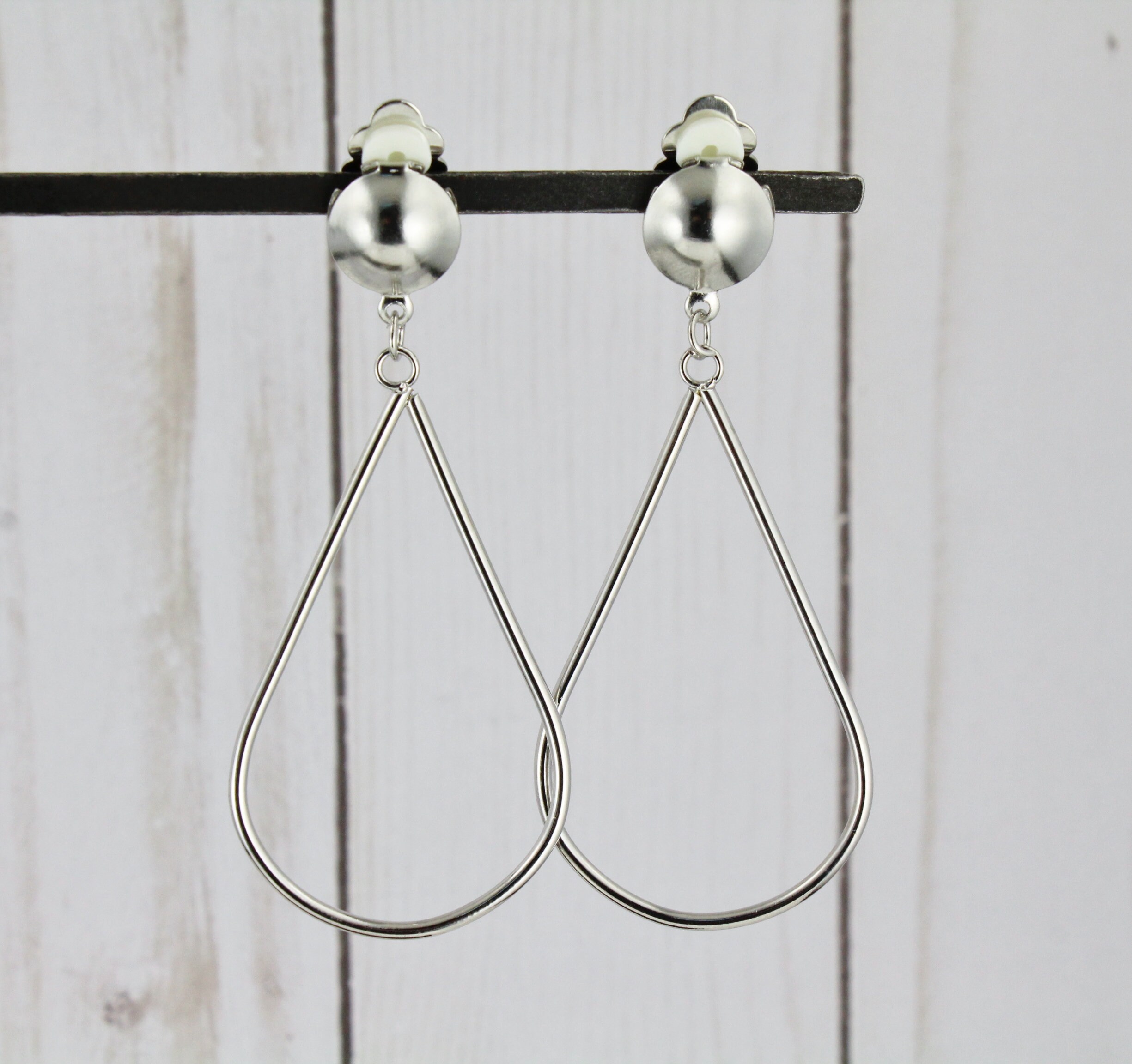 Silver Clip On earrings oval outline lightweight pendant Etsy