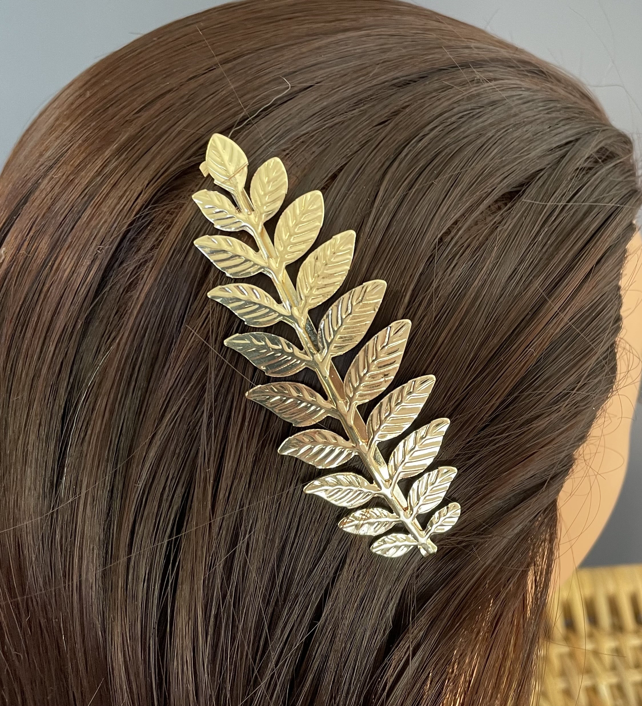 Gold laurel bobby pink leaf leaves metal bobby pin hair clip hair  bridal prom 3.5" long