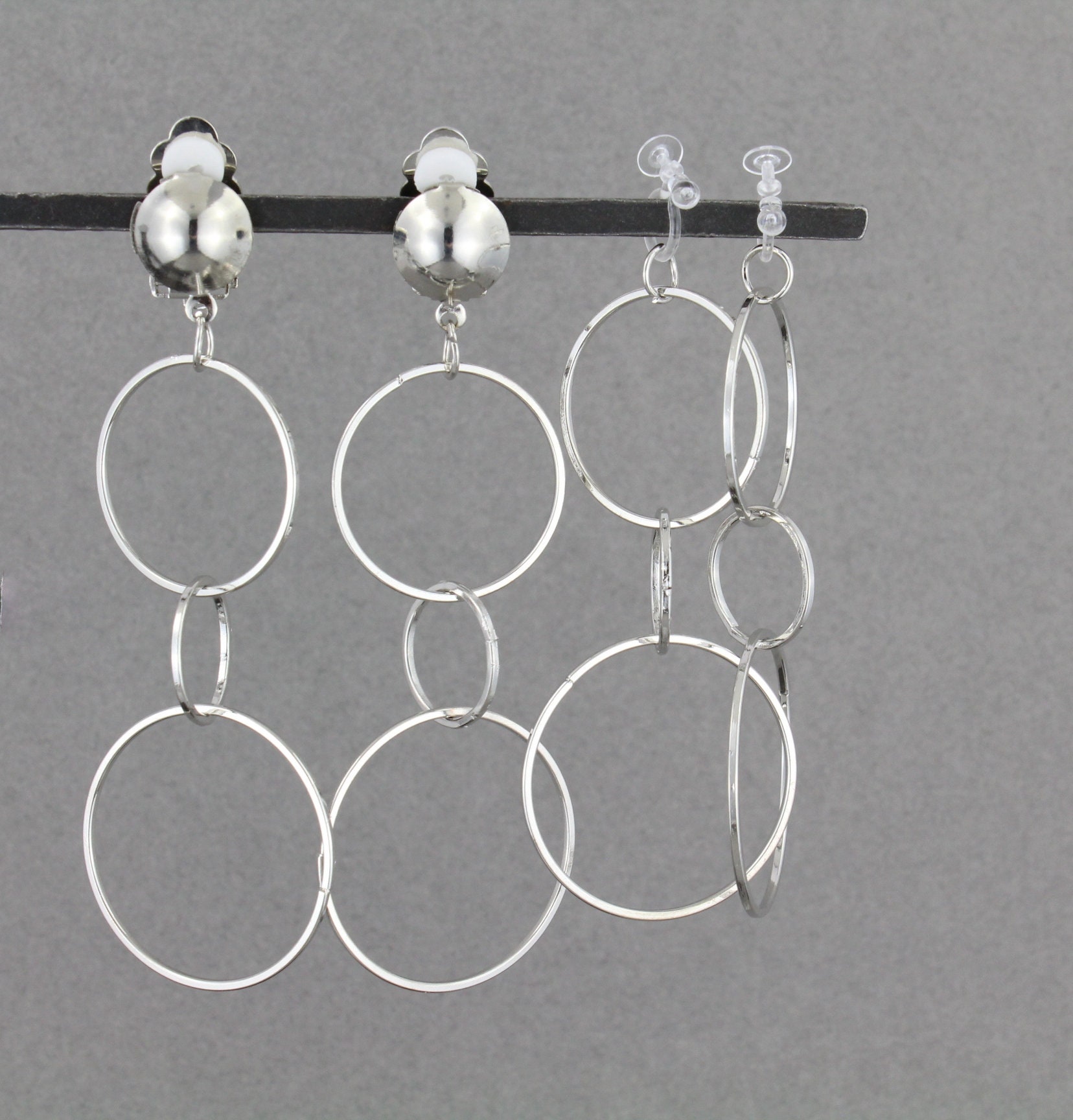 Silver Clip on Earrings Circle Rings Invisible Clips Clips Etsy