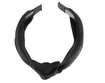 Black Knot headband turban knot top knot hair band soft lightweight fabric knotted headband Black shiny shimmery fabric