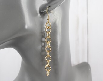 Gold chain link earrings dangle lightweight 3.25" long linked