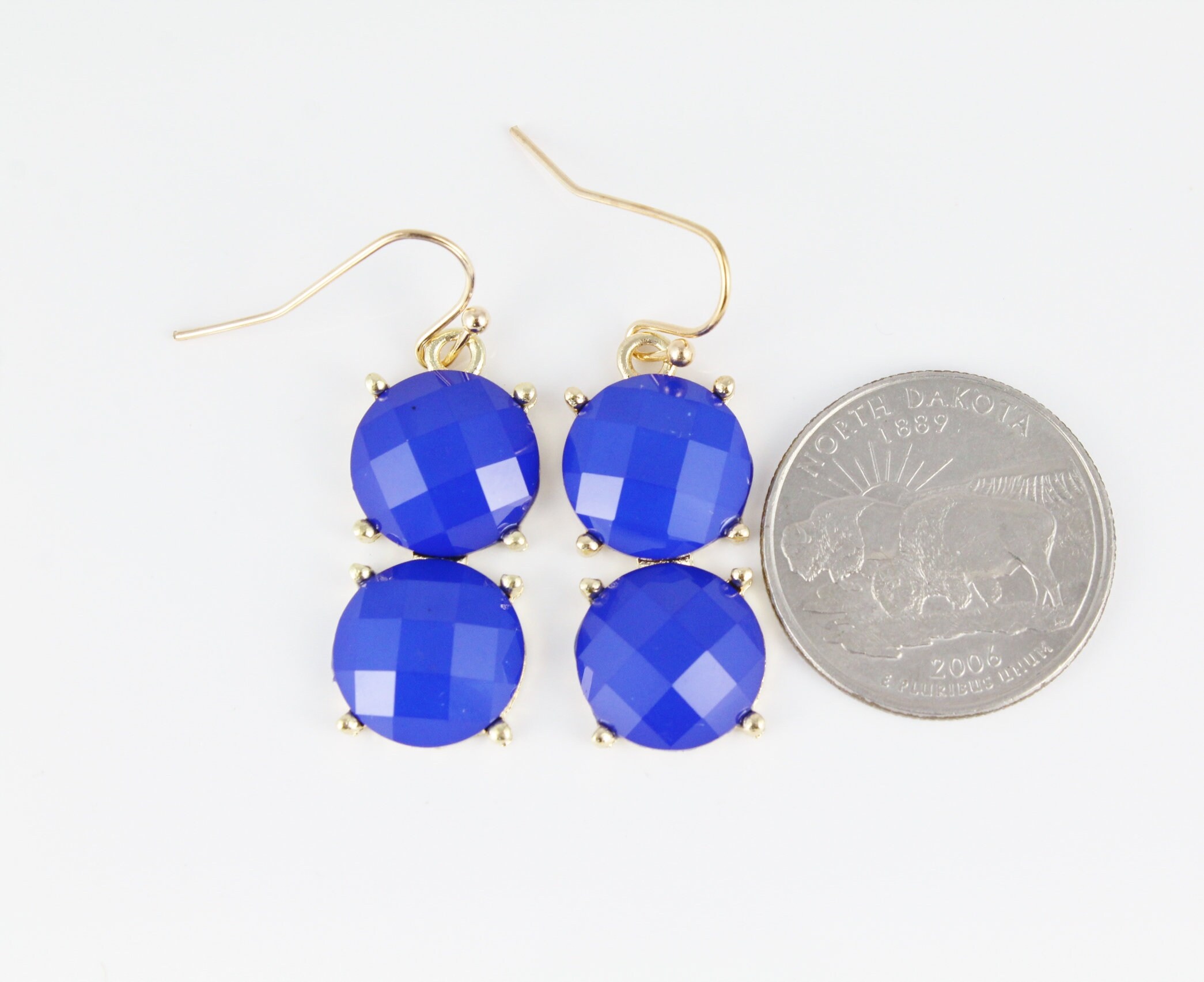 Blue Earrings Faceted Round Plastic Faux Gem Royal Blue Gold Etsy
