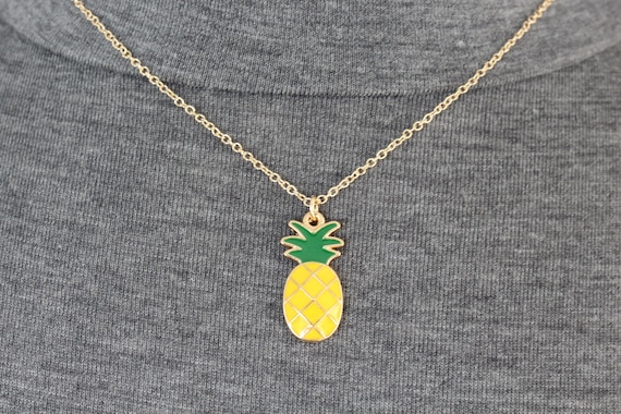 Pineapple Necklace 18 Long Chain Pineapple Pendant Gold Chain Tropical Fruit Pineapple Pendant Etsy