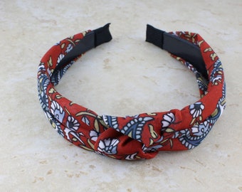 Red floral headband turban knot top knot hair band soft lightweight fabric knotted headband gauze crepe flowers paisley