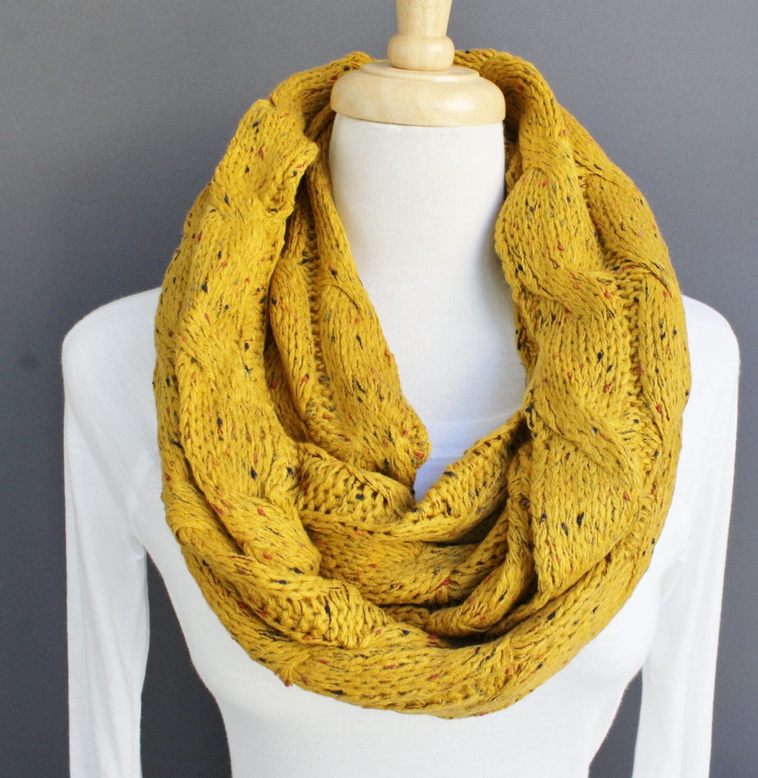 Mustard Cable Knit Infinity Scarf Soft Chunky Knit Circle Endless Loop ...