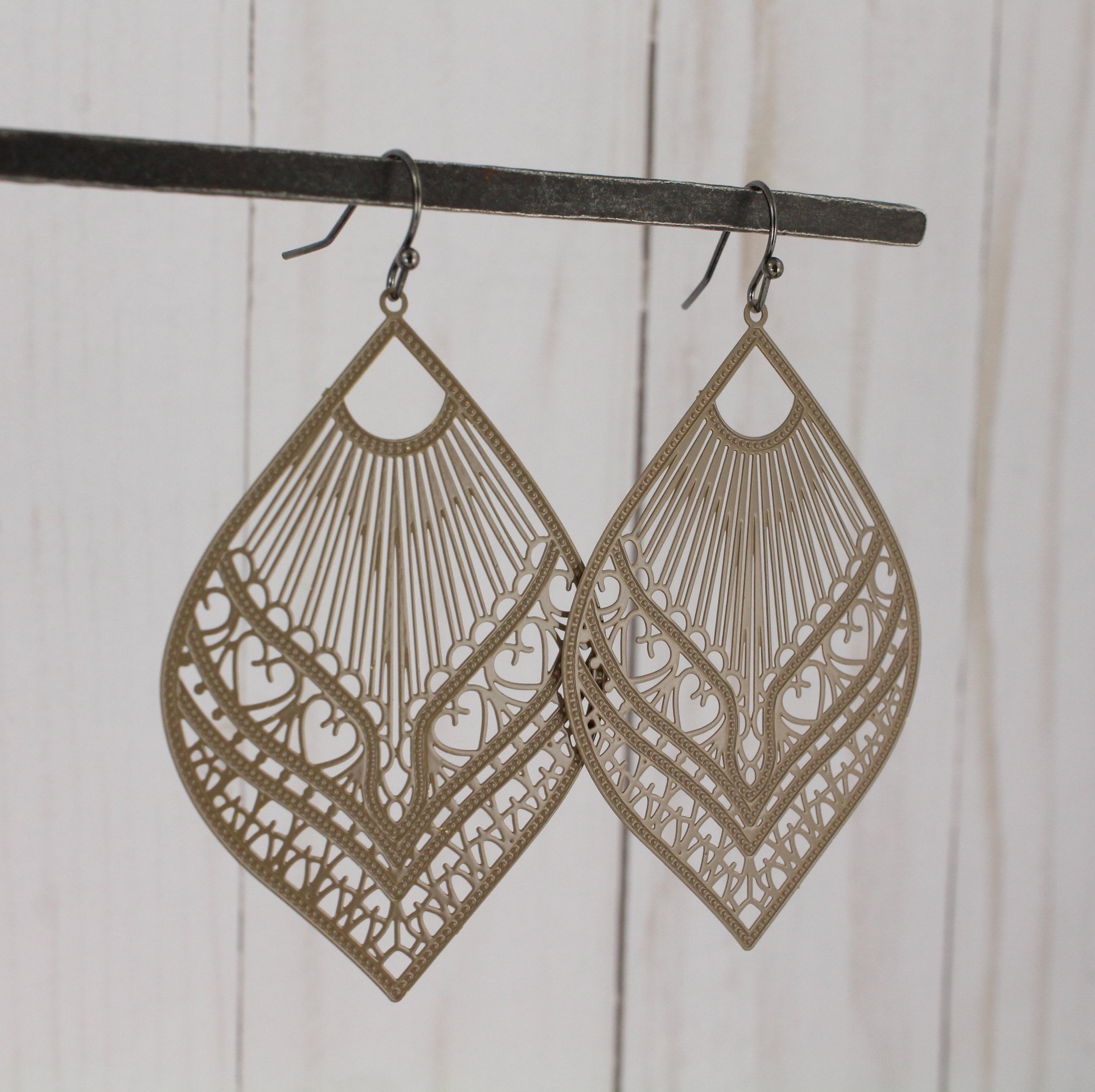 Large Black Filigree Teardrop Earrings - 8cm Enamel Metal With Rhinestone Details