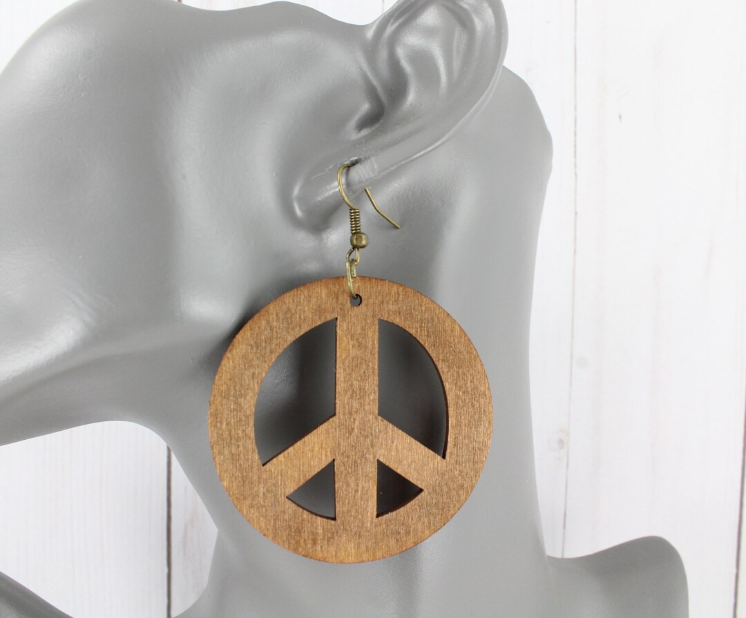 Brown Wood Peace Sign Earrings Earrings Wood Very Lightweight Big