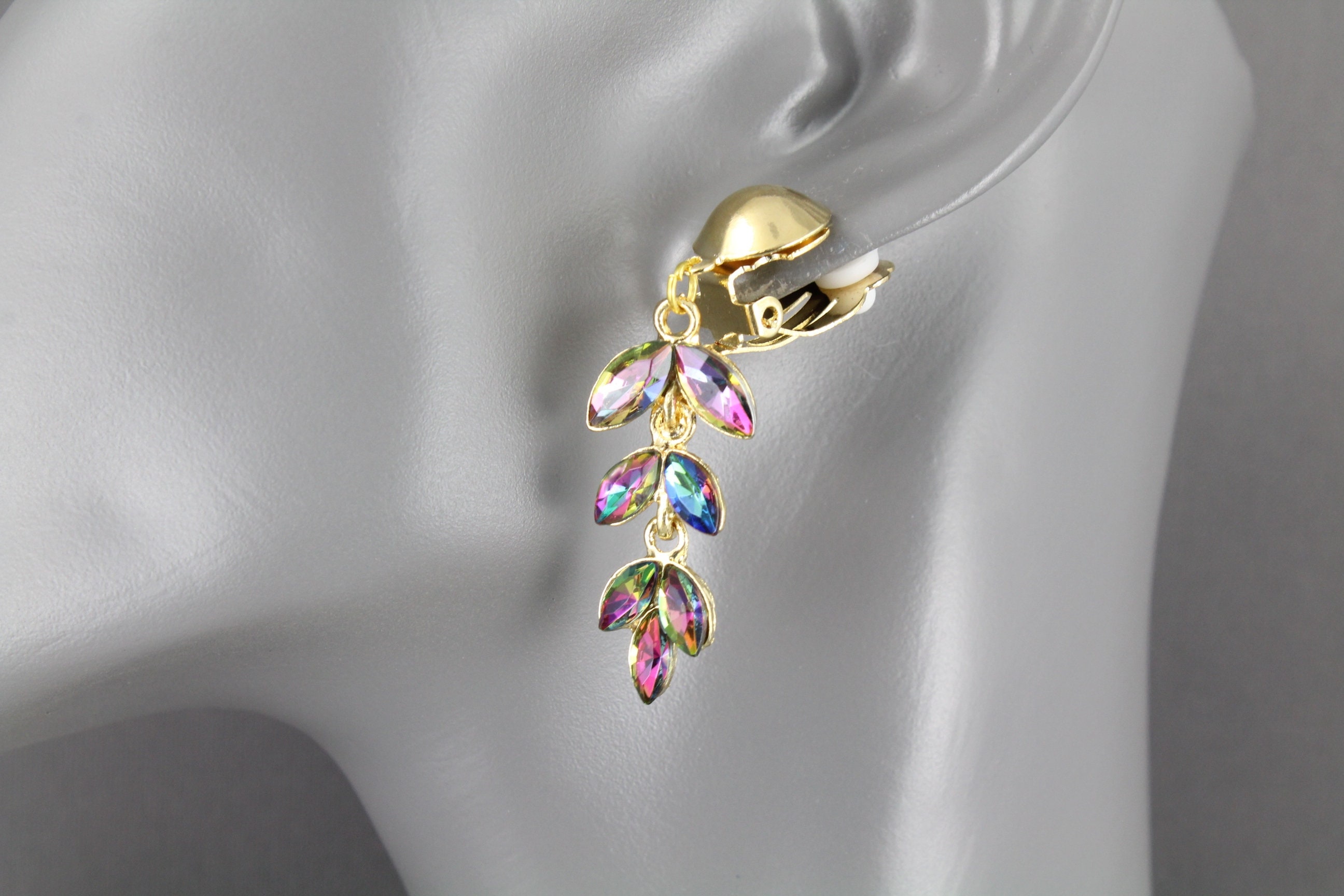 Chandelier clip on earrings dangle lightweight jewelry Gold Etsy