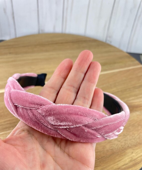 Pink Velvet Headband Turban Braided Hair Band Soft Velvet  display picture 2