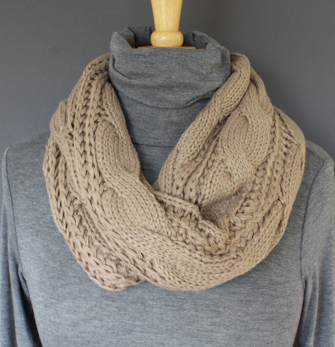 Beige Cable Knit Infinity Scarf Soft Chunky Knit Circle Endless Loop ...