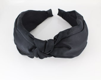 Black Knot headband turban knot top knot hair band soft lightweight fabric knotted headband Black satin fabric