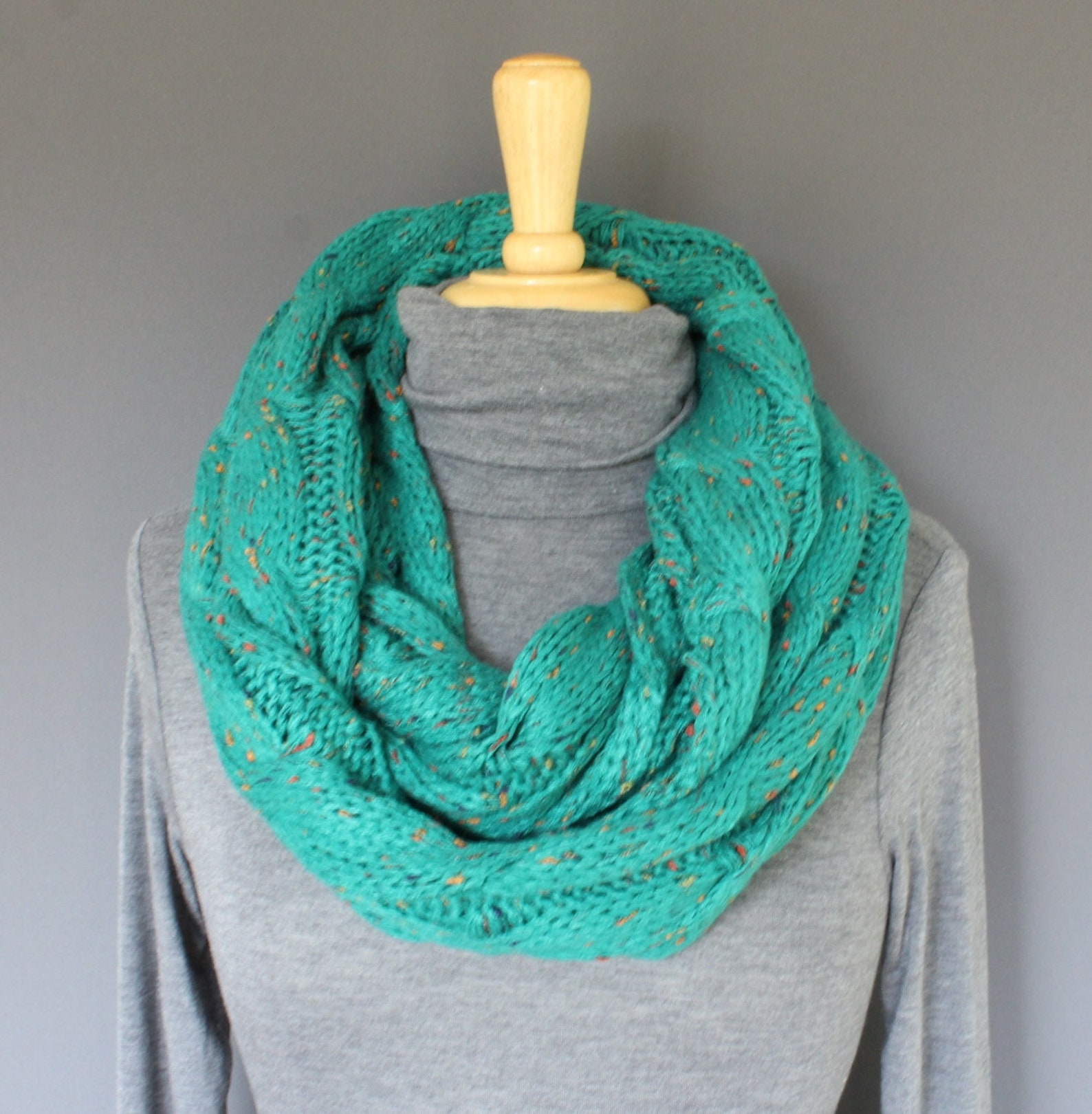 Teal Cable Knit Infinity Scarf Soft Chunky Knit Circle Endless Loop ...