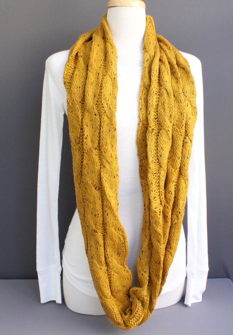 Mustard Cable Knit Infinity Scarf Soft Chunky Knit Circle Endless Loop ...
