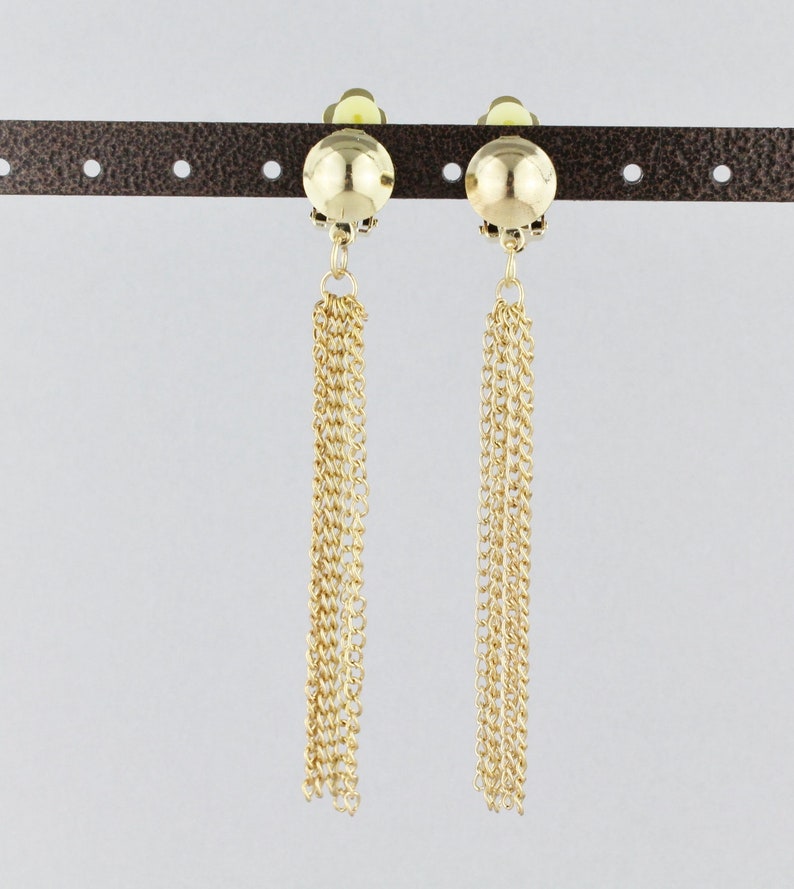 Gold Tassel Clip on Earrings Dangle 3.5 Long Clip Etsy