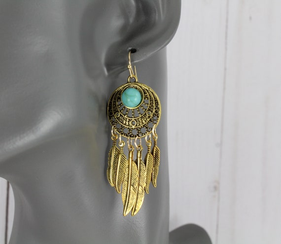 Native Silver & Turquoise Earrings -Dreamcatcher (132ear1) - Mission Del  Rey Southwest