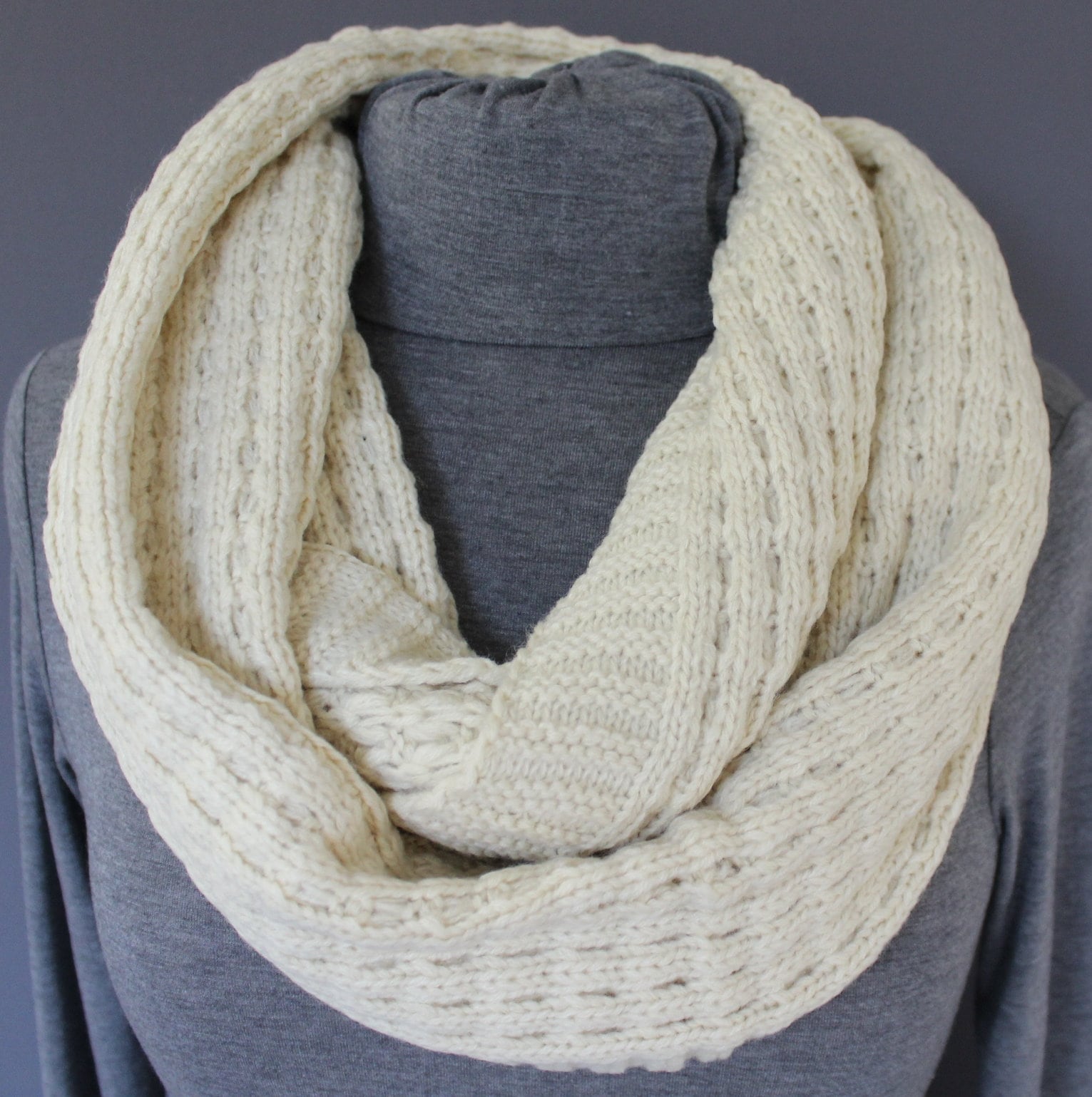 Cream infinity chunky knit circle scarf off white Circle Scarf in Cream Made from Extra Fine Merino Wool – KAL  main image 4