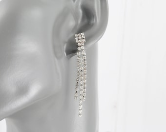 Silver clip on crystal chandelier earrings lightweight crystal chain dangle chandelier clips 2.5" long non-pierced clear omega slip on clips