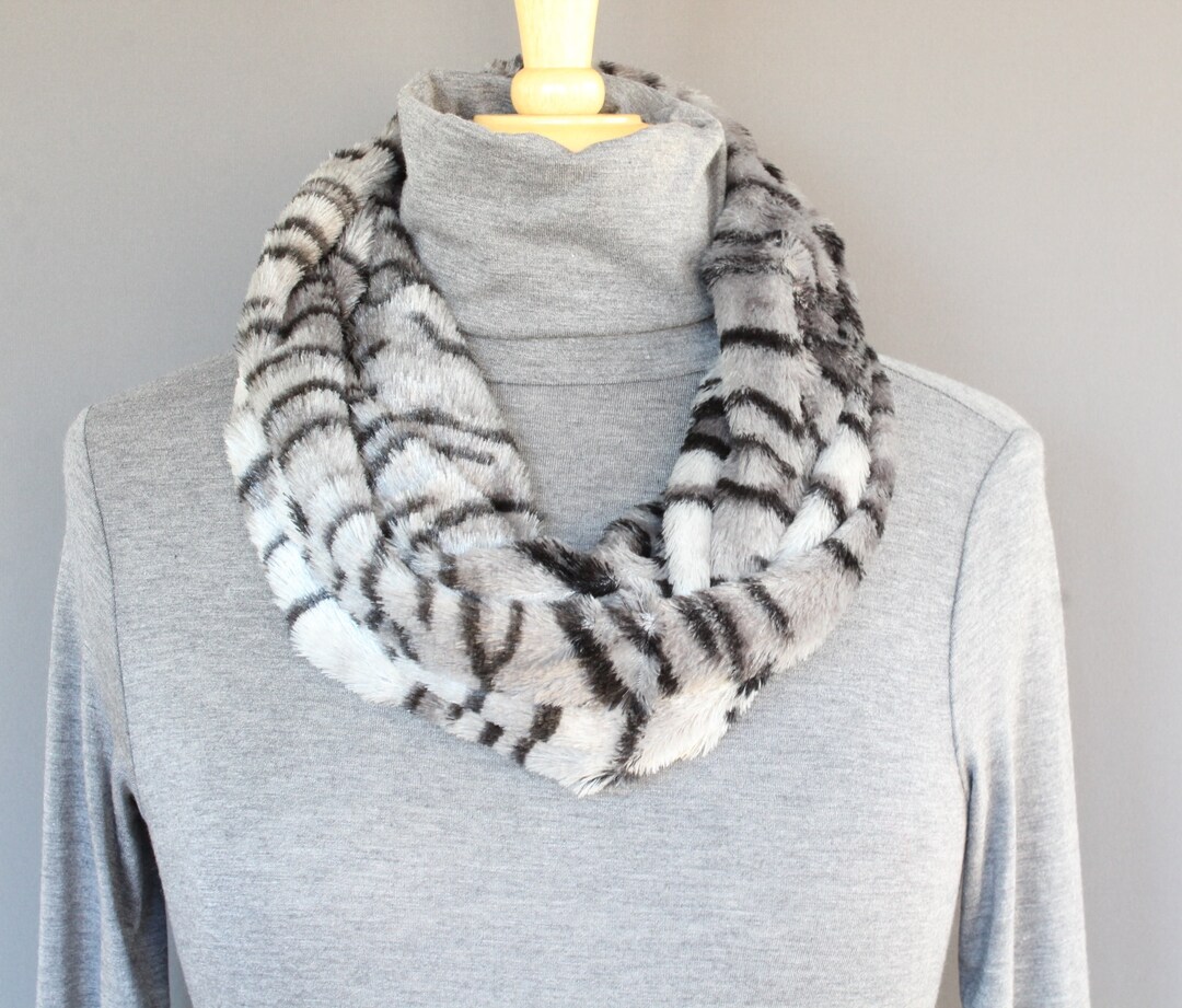 Grey Black Tiger Stripe Faux Fur Circle Infinity Endless Loop Long ...