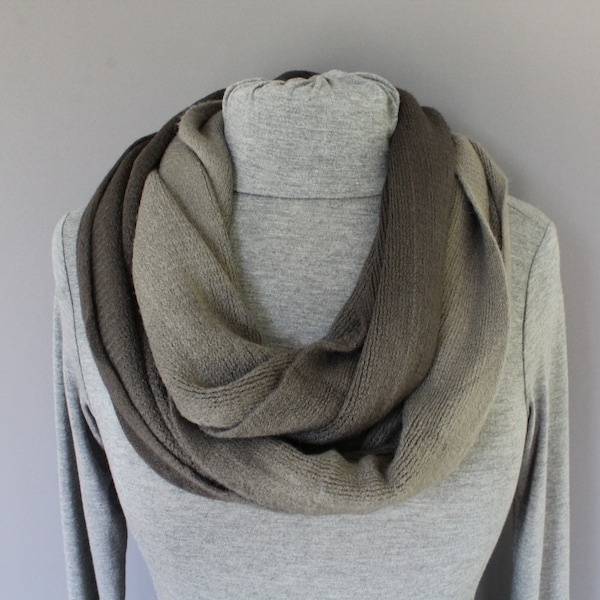Black Grey ombre scarf super soft flat knit infinity scarf soft chunky knit circle endless loop long circular scarf scarf fall winter scarf