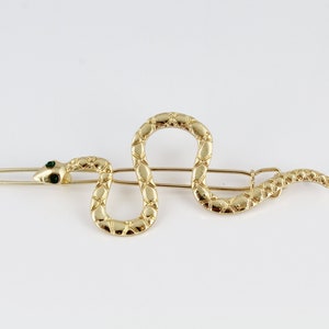 gold snake barrette clip barrette hairpin accessory slithering serpent asp snake is 2.5&quot; long dark green crystal eyes