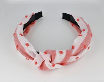 Coral White headband turban knot top knot hair band soft lightweight fabric knotted headband gauze crepe