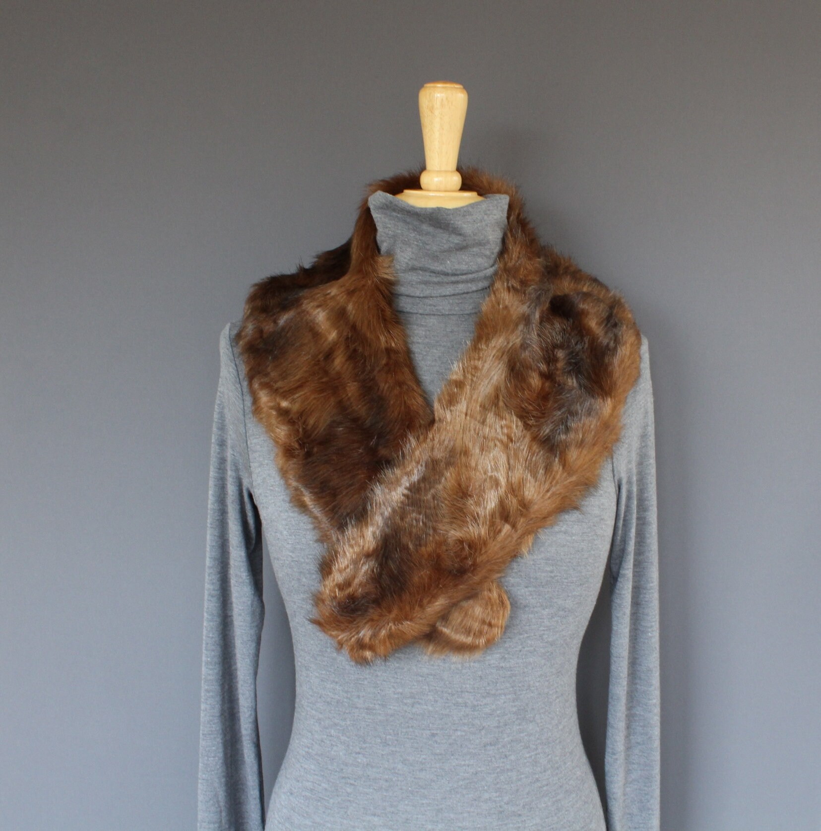 Dark Brown Black Scarf Faux Fur Furry Scarf Neck Wrap Warmer Etsy