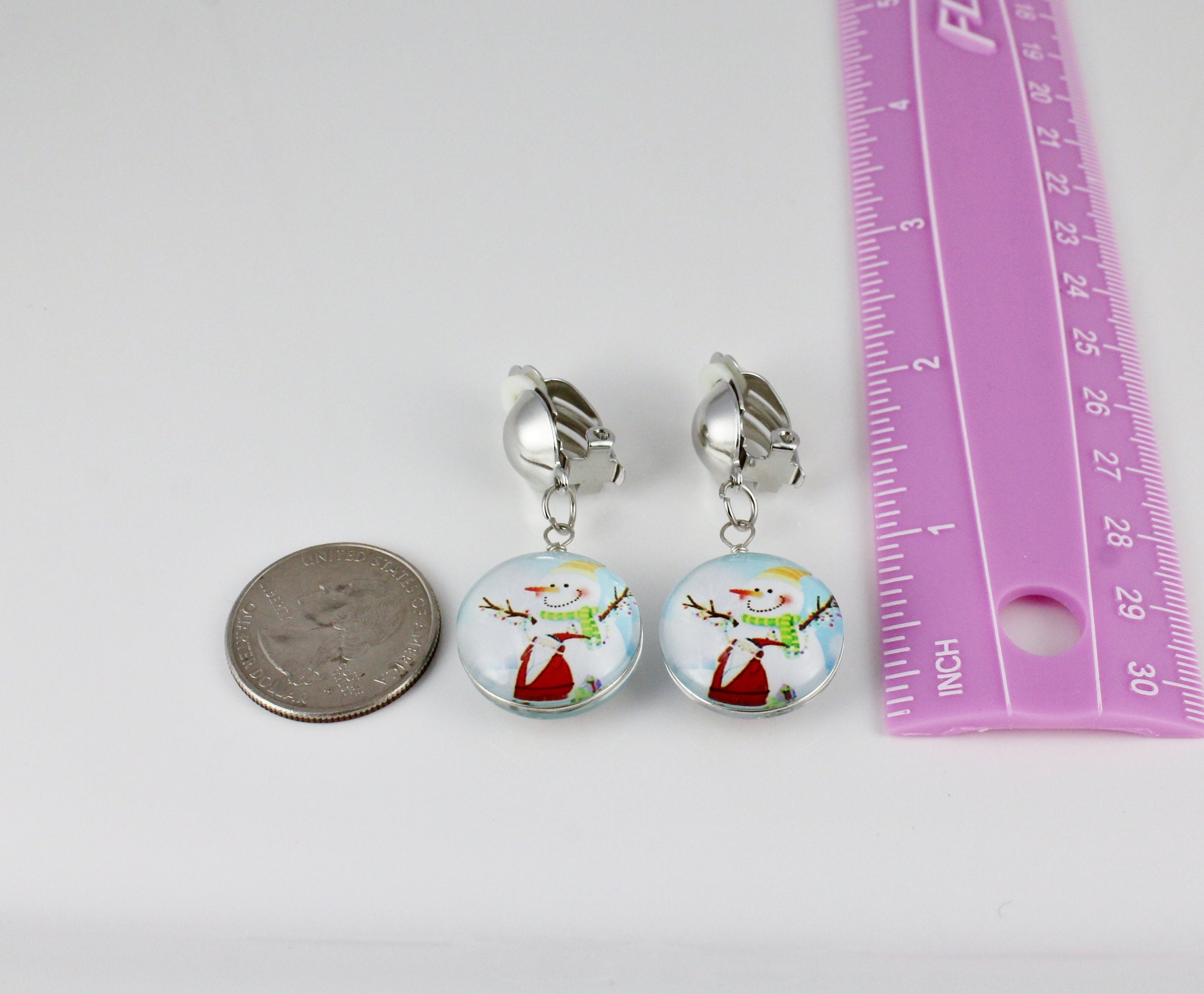 Christmas Clip On earrings Silver ear clip Non-pierced Clips | Etsy
