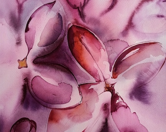 Cuadro de lilas - acuarela de flores moradas, obra de arte original para la pared del hogar.