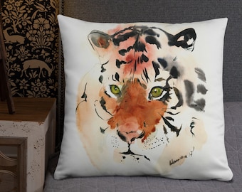 Tiger pillow - designer pillows with watercolor art