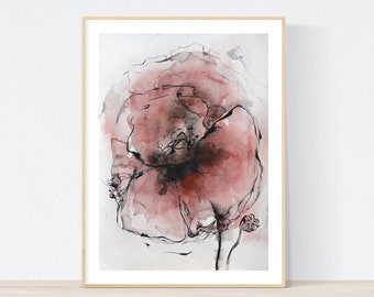 Pintura abstracta de amapola en acuarela: decoración gótica original para el hogar