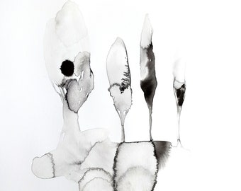 Minimalist Wall Art Trees - Original Black and White Landscape Ink and Watercolor Painting
