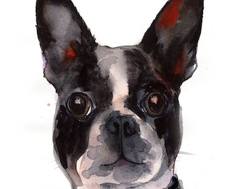 Boston Terrier Art - hond schilderij - aquarel kunst aan de muur voor thuis