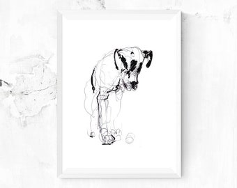Dane Line Art Print – Black and White Dog Drawing (Digital Print)