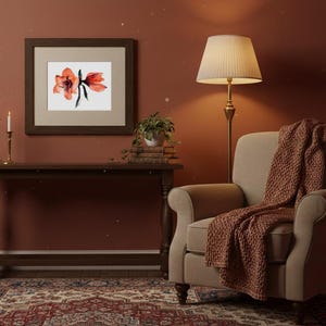 Red flower Watercolor Original Painting - Amarillis Water color Wall Art - Unique present for wedding image 5